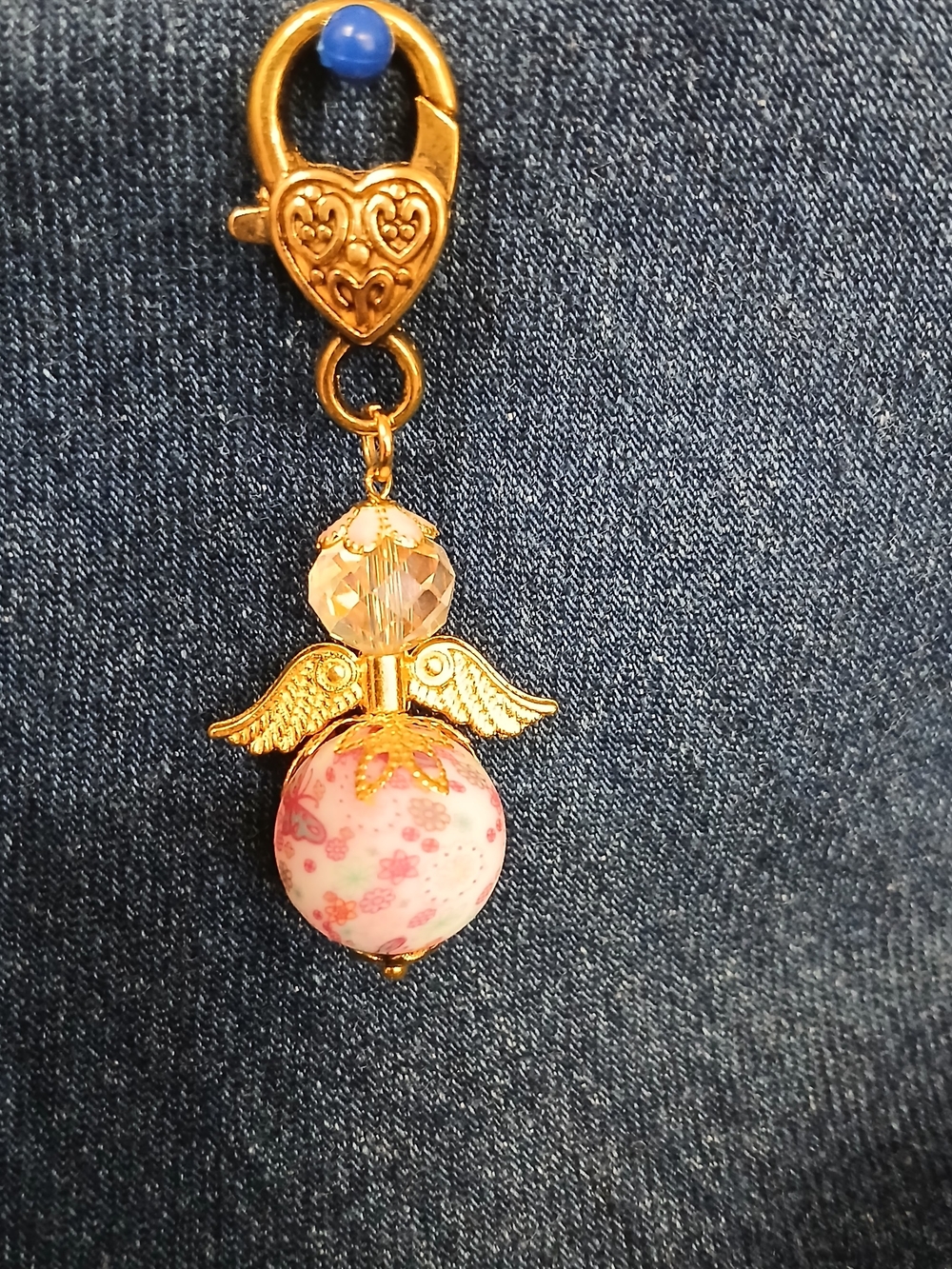 Angel Charm with Pink Floral Bead